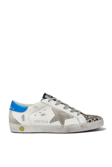 Golden Goose Superstar Sneakers with Suede Star & Leopard-Print Insert in Leather